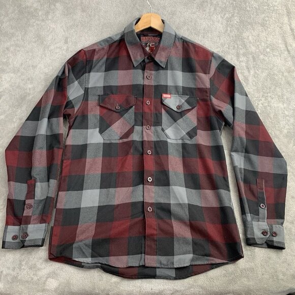 Dixxon Shirt Men Medium Button Up Flannel The Brawler Plaid Long Sleeve Red - Picture 1 of 11